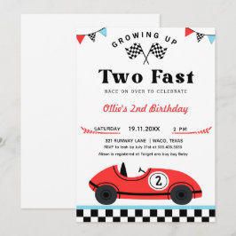 ヴィンテージレッドレースカーTWO高速誕生日 招待状