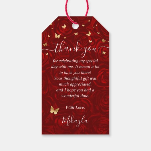 ヴィンテージレッドローズと金ゴールドクラウンお願い ギフトタグ (裏面)