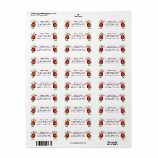 ヴィンテージレッドローズウォーター差出人住所 ラベル (フルシート)