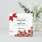 ヴィンテージレッドローズウォーター色結婚フローラ 招待状 (スタンド正面)