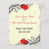 ヴィンテージレッドローズグランジ日付はがきを保存 案内ポストカード (正面)