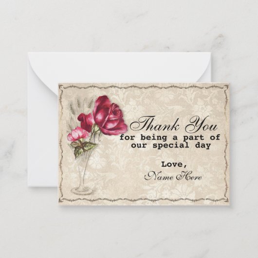 ヴィンテージレッドローズサンキュー ノートカード (正面)