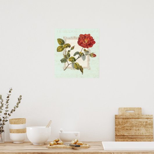 ヴィンテージレッドローズシャビーエレガンス ポスター (キッチン)