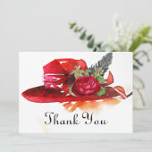 ヴィンテージレッドローズハットフラットサンキューカード サンキューカード (スタンド正面)