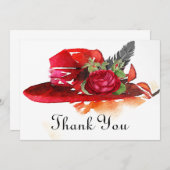 ヴィンテージレッドローズハットフラットサンキューカード サンキューカード (正面/裏面)