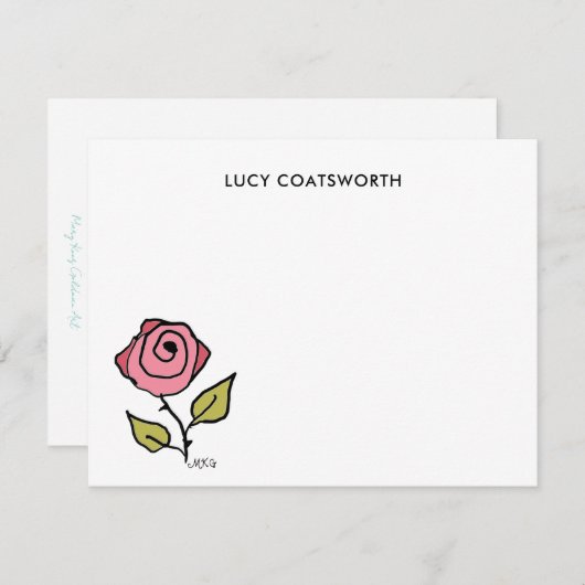 ヴィンテージレッドローズハンド図解入りの、写真付きのエレガント ノートカード (正面/裏面)