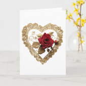 ヴィンテージレッドローズバレンタインデーハートカード カード (黄色い花)