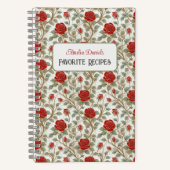 ヴィンテージレッドローズパーソナライズされたレシピ手帳 ノートブック (正面)