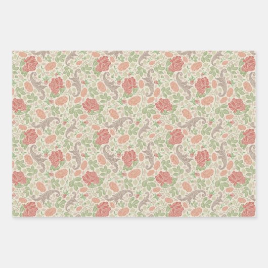 ヴィンテージレッドローズピンクカーネーションMumsフローラ ラッピングペーパーシート (正面)