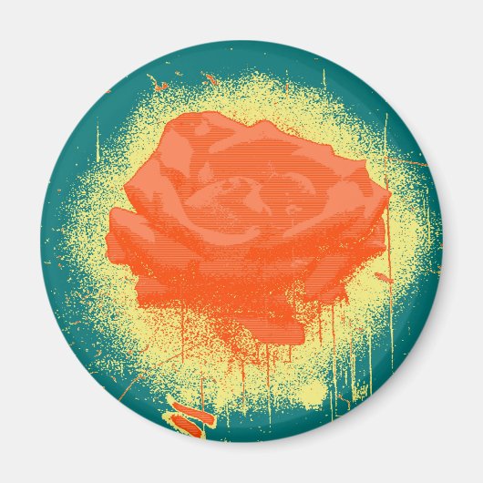 ヴィンテージレッドローズファインアート マグネット (正面)