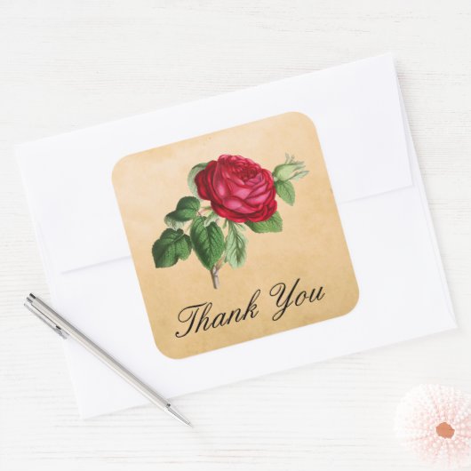 ヴィンテージレッドローズフェイクオンパーチメント スクエアシール (封筒)
