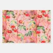 ヴィンテージレッドローズフローラガーデンオンピンク ラッピングペーパーシート (正面3)