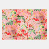 ヴィンテージレッドローズフローラガーデンオンピンク ラッピングペーパーシート (正面2)