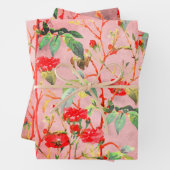 ヴィンテージレッドローズフローラガーデンオンピンク ラッピングペーパーシート (インサイチュ)