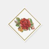 ヴィンテージレッドローズフローラ紙ナプキン スタンダードカクテルナプキン (角)