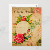 ヴィンテージレッドローズフローラ花フランスの ポストカード (正面/裏面)
