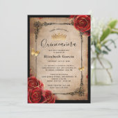 ヴィンテージレッドローズブラック金ゴールドエレガントキンセアニェラ 招待状 (スタンド正面)