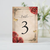 ヴィンテージレッドローズブラック金ゴールドテーブル番号カード 招待状 (スタンド正面)
