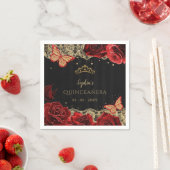 ヴィンテージレッドローズブラック金ゴールドレースキンセアニラ スタンダードカクテルナプキン (インサイチュ)