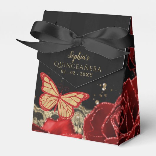 ヴィンテージレッドローズブラック金ゴールドレースキンセアニラ フェイバーボックス (正面サイド)