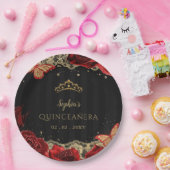 ヴィンテージレッドローズブラック金ゴールドレースキンセアニラ ペーパープレート (パーティー)