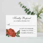 ヴィンテージレッドローズボタニカルウェディングRSVP 出欠カード (スタンド正面)