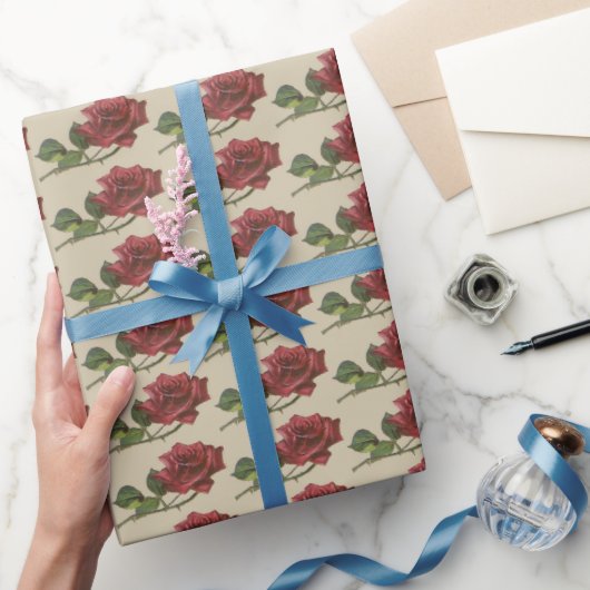 ヴィンテージレッドローズラッピング紙 ラッピングペーパー (ギフト)