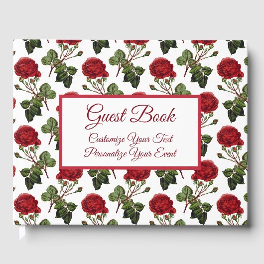 ヴィンテージレッドローズロマンチックなフローラルパターン ゲストブック (正面)