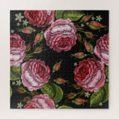 ヴィンテージレッドローズ刺繍模様 ジグソーパズル (横)