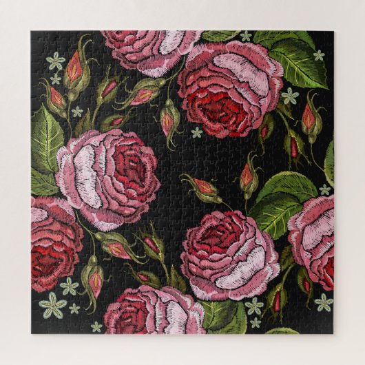 ヴィンテージレッドローズ刺繍模様 ジグソーパズル (縦)