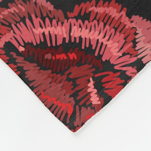 ヴィンテージレッドローズ刺繍模様 フリースブランケット (角)