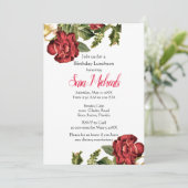 ヴィンテージレッドローズ誕生日ランチ招待状 招待状 (スタンド正面)