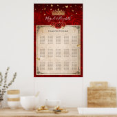 ヴィンテージレッドローズ金ゴールドクラウンフローラ座席表 ポスター (キッチン)