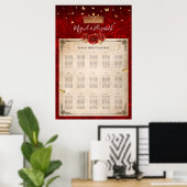 ヴィンテージレッドローズ金ゴールドクラウンフローラ座席表 ポスター (ホームオフィス)