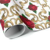 ヴィンテージレッドローズ金ゴールドパターン ラッピングペーパー (ロールコーナー)