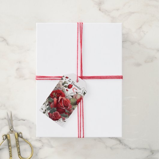 ヴィンテージレッドローズ ギフトタグ (より糸付き)