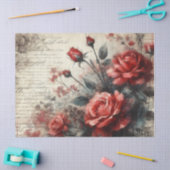 ヴィンテージレッドローズ&ボタニカルコラージデクページ 薄葉紙 (クラフト)