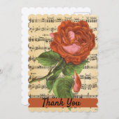 ヴィンテージレッドローズ&ミュージックフラットサンキューカード サンキューカード (正面/裏面)