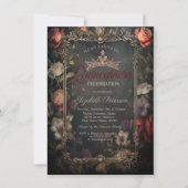 ヴィンテージレッドローゼゴシックホテルストライプクインセアニラ 招待状 (正面)