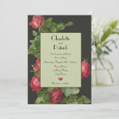 ヴィンテージレッドローゼスセージグリーン結婚式招待状 招待状 (スタンド正面)