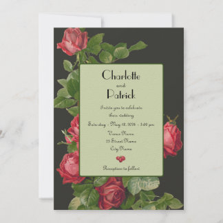 ヴィンテージレッドローゼスセージグリーン結婚式招待状 招待状