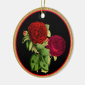 ヴィンテージレッドローゼズと金ゴールドグリッタークリスマス セラミックオーナメント (左)