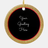 ヴィンテージレッドローゼズと金ゴールドグリッタークリスマス セラミックオーナメント (裏面)