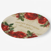 ヴィンテージレッドローゼズウィメンズハッピーバースデー ペーパープレート (アングル)