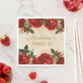 ヴィンテージレッドローゼズスウィート16誕生日 スタンダードランチョンナプキン (インサイチュ)