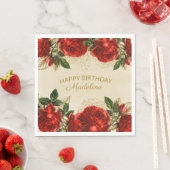 ヴィンテージレッドローゼズハッピーバースデーウィメンズ スタンダードランチョンナプキン (インサイチュ)