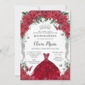 ヴィンテージレッドローゼドレスフローラキンセアニラシルバー 招待状 (正面)