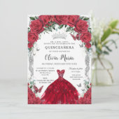 ヴィンテージレッドローゼドレスフローラキンセアニラシルバー 招待状 (スタンド正面)