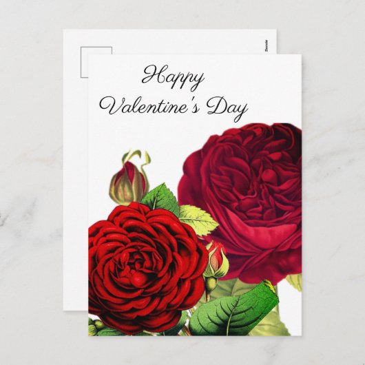 ヴィンテージレッドローゼバレンタインズデイホリデーハガキ シーズンポストカード (正面/裏面)