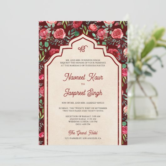 ヴィンテージレッドローゼフォトアナンドKarajシーク結婚ズ 招待状 (スタンド正面)